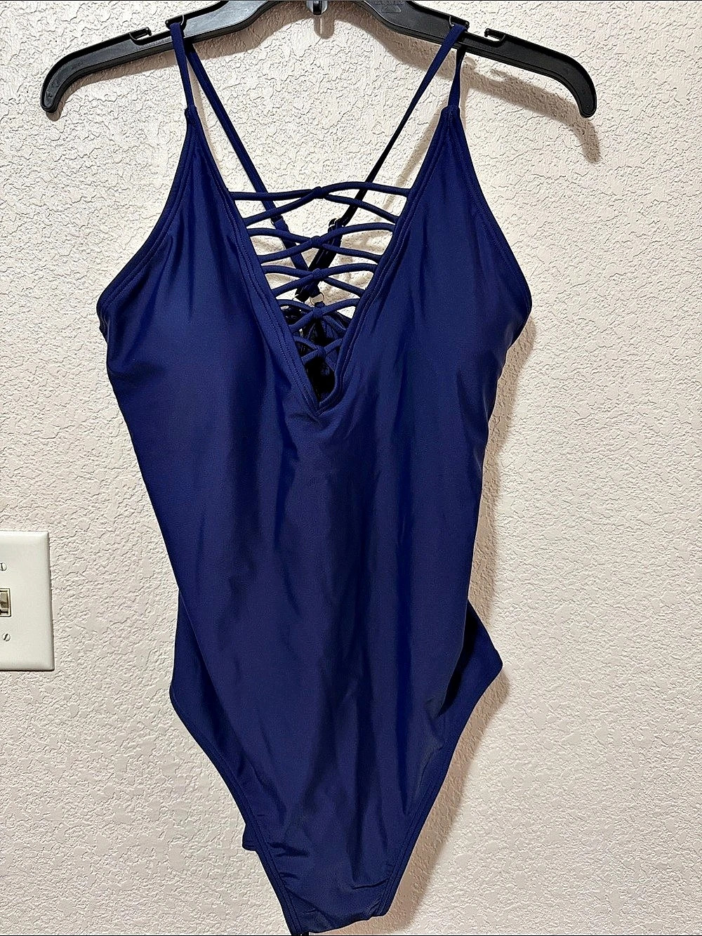 Lace-Up One-Piece Swimsuit in Blue Size Large NWOT